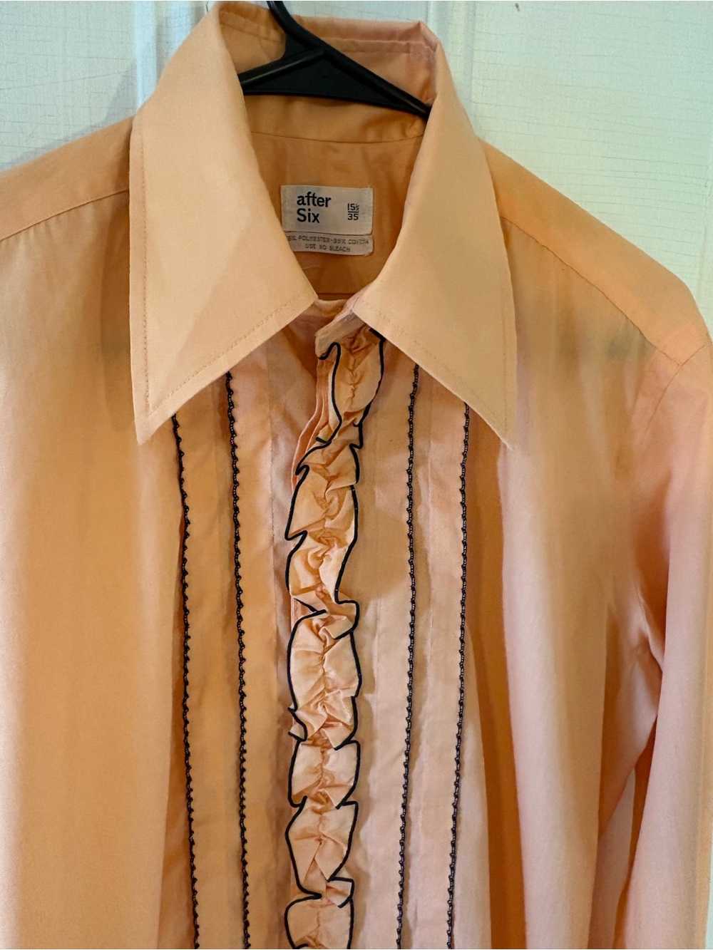Vintage After Six tuxedo peach pink ruffle formal wear shirt 15.5/35